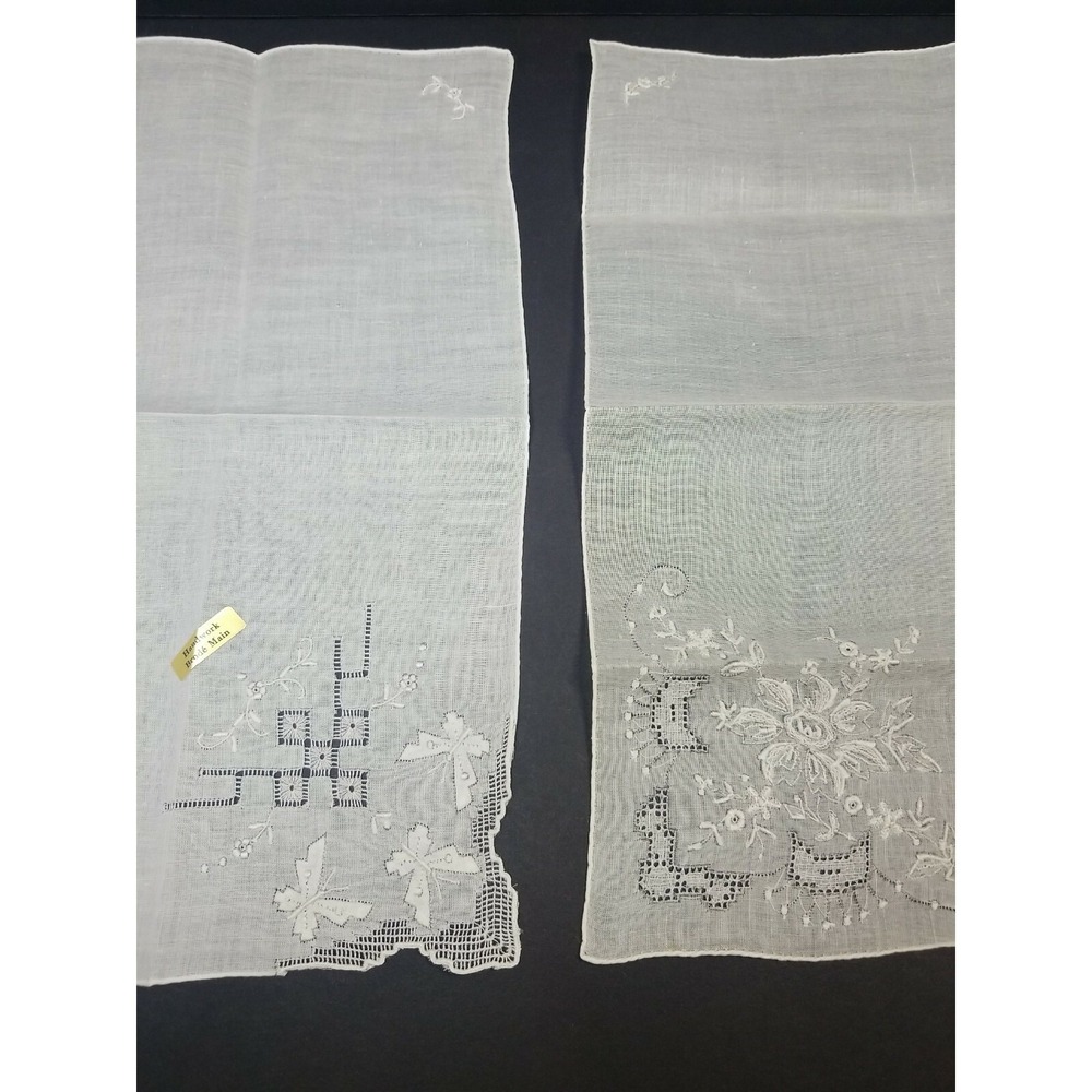 Vtg BRODE MAIN Open Work Embroidered Floral Linen Bridal Handkerchief Hanky NWT